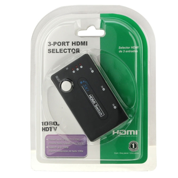 Mini sélecteur HDMI 3x1 HD 1080P V1.3 avec télécommande pour HDTV / STB / DVD / projecteur / DVR, 1x3 HDMI V1.3