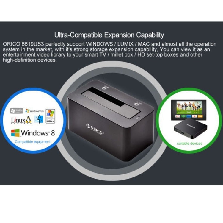 Station d'accueil ORICO 6619US3 USB 3.0 SuperSpeed 5 Gbps vers SATA pour disque dur 2,5 pouces / 3,5 pouces, 6619US3