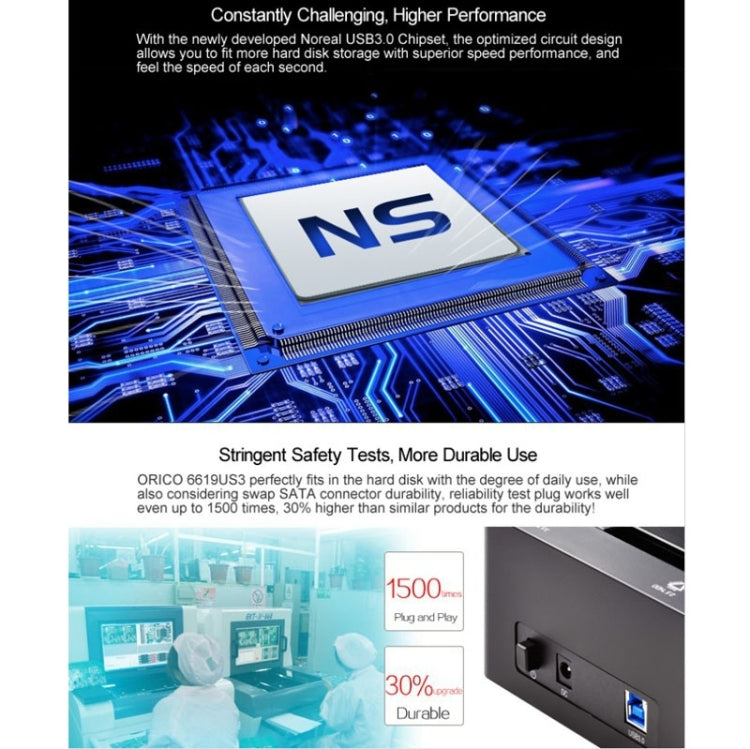 Station d'accueil ORICO 6619US3 USB 3.0 SuperSpeed 5 Gbps vers SATA pour disque dur 2,5 pouces / 3,5 pouces, 6619US3