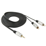 Câble audio stéréo jack 3,5 mm vers 2 RCA mâles, longueur : 3 m, 2 RCA, longueur : 3 m