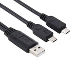 Câble USB 2.0 mâle vers 2 Micro USB mâles, longueur : environ 30 cm, USB 2.0 AM vers 2 Micro USB