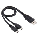 Câble USB 2.0 mâle vers 2 Micro USB mâles, longueur : environ 30 cm, USB 2.0 AM vers 2 Micro USB