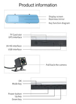 DVR Véhicule Double Caméra Écran 4,3 pouces Full HD 1080P, Angle de Vue Large 140 Degrés, Support Vision Nocturne / Surveillance de Stationnement / Enregistrement en Boucle / Détection de Mouvement / G-Sensor / Carte TF, 4,3 pouces