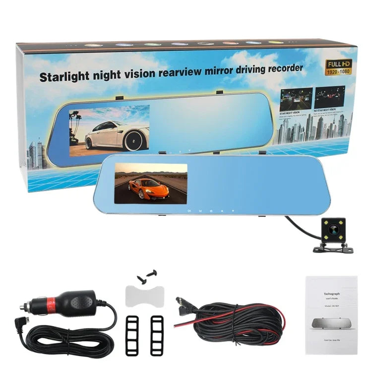 DVR Véhicule Double Caméra Écran 4,3 pouces Full HD 1080P, Angle de Vue Large 140 Degrés, Support Vision Nocturne / Surveillance de Stationnement / Enregistrement en Boucle / Détection de Mouvement / G-Sensor / Carte TF, 4,3 pouces