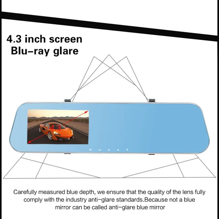 DVR Véhicule Double Caméra Écran 4,3 pouces Full HD 1080P, Angle de Vue Large 140 Degrés, Support Vision Nocturne / Surveillance de Stationnement / Enregistrement en Boucle / Détection de Mouvement / G-Sensor / Carte TF, 4,3 pouces