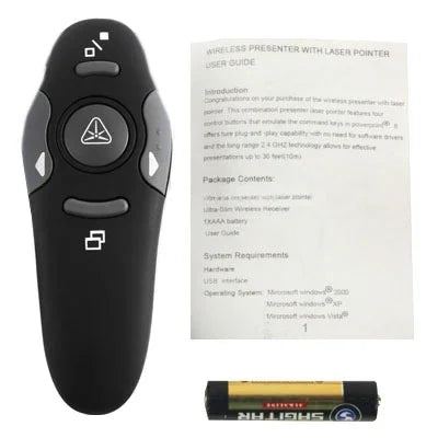 Présentateur multimédia avec pointeur laser et récepteur USB pour projecteur / PC / ordinateur portable, distance de contrôle : 15 m, 016
