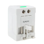 Adaptateur secteur de voyage universel (États-Unis/UE/Australie/Royaume-Uni) avec prise de charge USB et port USB.