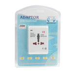 Adaptateur secteur de voyage universel (États-Unis/UE/Australie/Royaume-Uni) avec prise de charge USB et port USB.