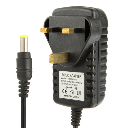 Adaptateur secteur de haute qualité prise UK AC 100-240V vers DC 9V 2A, embouts : 5.5 x 2.1mm, longueur de câble : 1m, prise UK DC 9V 2A