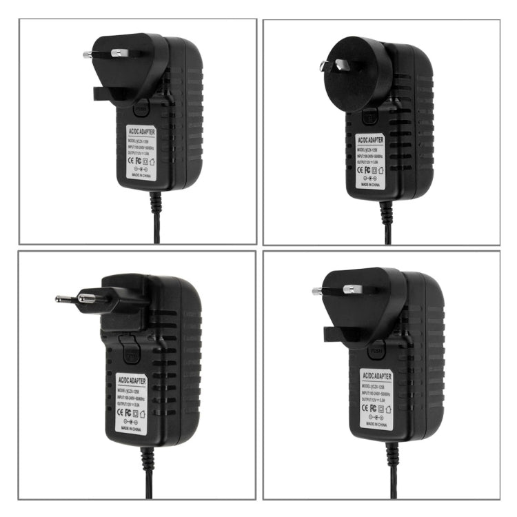 Adaptateur secteur 4 en 1 prise EU + US + UK + AU AC 100-240V vers DC 12V 3A, embouts : 5,5 x 2,1 mm, longueur du câble : environ 1,2 m, prises EU+US+UK+AU