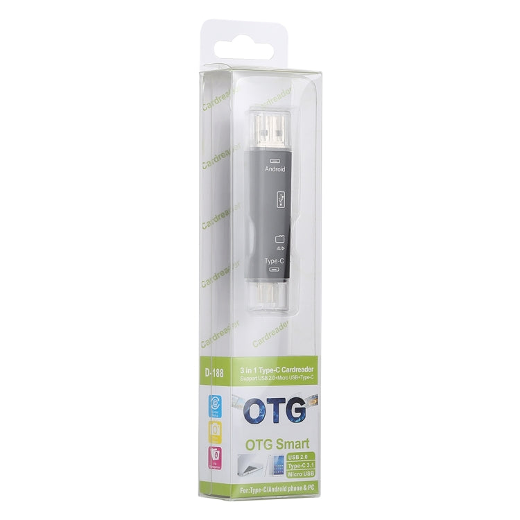 D-188 3 in 1 TF & USB to Micro USB & Type-C Card Reader OTG Adapter Connector