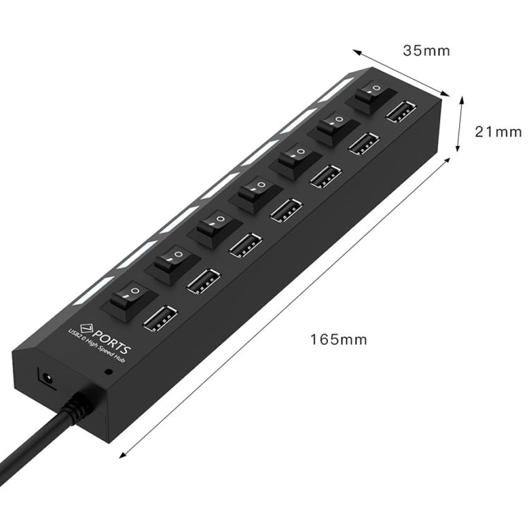 Hub USB 2.0 à 7 ports, répartiteur USB haute vitesse 480Mbps avec interrupteur ON/OFF / 7 LED, 7 ports (blanc), 7 ports (noir)