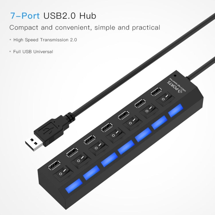 Hub USB 2.0 à 7 ports, répartiteur USB haute vitesse 480Mbps avec interrupteur ON/OFF / 7 LED, 7 ports (blanc), 7 ports (noir)