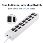 Hub USB 2.0 à 7 ports, répartiteur USB haute vitesse 480Mbps avec interrupteur ON/OFF / 7 LED, 7 ports (blanc), 7 ports (noir)