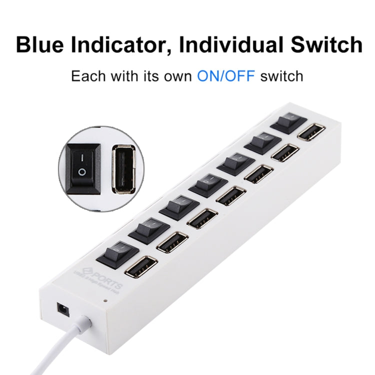 Hub USB 2.0 à 7 ports, répartiteur USB haute vitesse 480Mbps avec interrupteur ON/OFF / 7 LED, 7 ports (blanc), 7 ports (noir)