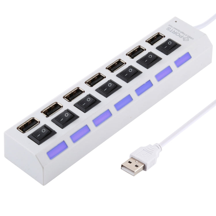 Hub USB 2.0 à 7 ports, répartiteur USB haute vitesse 480Mbps avec interrupteur ON/OFF / 7 LED, 7 ports (blanc), 7 ports (noir)