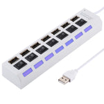 Hub USB 2.0 à 7 ports, répartiteur USB haute vitesse 480Mbps avec interrupteur ON/OFF / 7 LED, 7 ports (blanc), 7 ports (noir)
