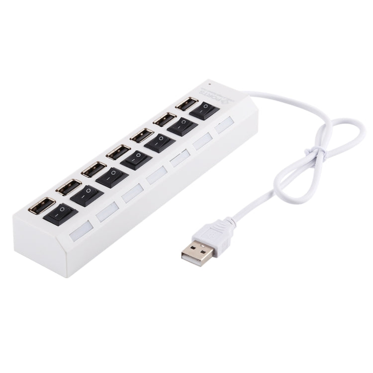 Hub USB 2.0 à 7 ports, répartiteur USB haute vitesse 480Mbps avec interrupteur ON/OFF / 7 LED, 7 ports (blanc), 7 ports (noir)