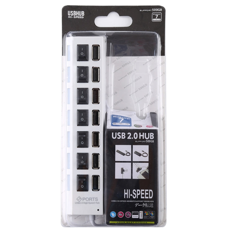 Hub USB 2.0 à 7 ports, répartiteur USB haute vitesse 480Mbps avec interrupteur ON/OFF / 7 LED, 7 ports (blanc), 7 ports (noir)