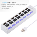 Hub USB 2.0 à 7 ports, répartiteur USB haute vitesse 480Mbps avec interrupteur ON/OFF / 7 LED, 7 ports (blanc), 7 ports (noir)