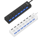 Hub USB 2.0 à 7 ports, répartiteur USB haute vitesse 480Mbps avec interrupteur ON/OFF / 7 LED, 7 ports (blanc), 7 ports (noir)