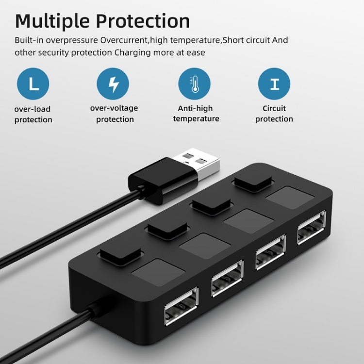 Hub USB 2.0 à 4 ports avec 4 interrupteurs, 4 ports avec 4 interrupteurs (noir), 4 ports avec 4 interrupteurs (blanc)