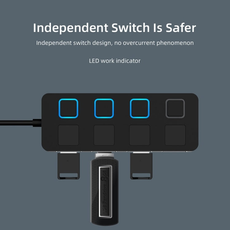 Hub USB 2.0 à 4 ports avec 4 interrupteurs, 4 ports avec 4 interrupteurs (noir), 4 ports avec 4 interrupteurs (blanc)
