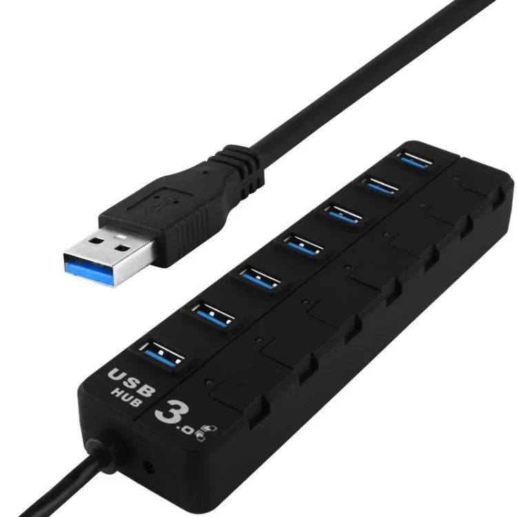 Hub USB 3.0 7 ports avec interrupteurs individuels pour chaque port de transfert de données, 7 ports (Noir)