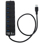 Hub USB 3.0 7 ports avec interrupteurs individuels pour chaque port de transfert de données, 7 ports (Noir)