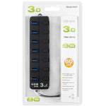 Hub USB 3.0 7 ports avec interrupteurs individuels pour chaque port de transfert de données, 7 ports (Noir)