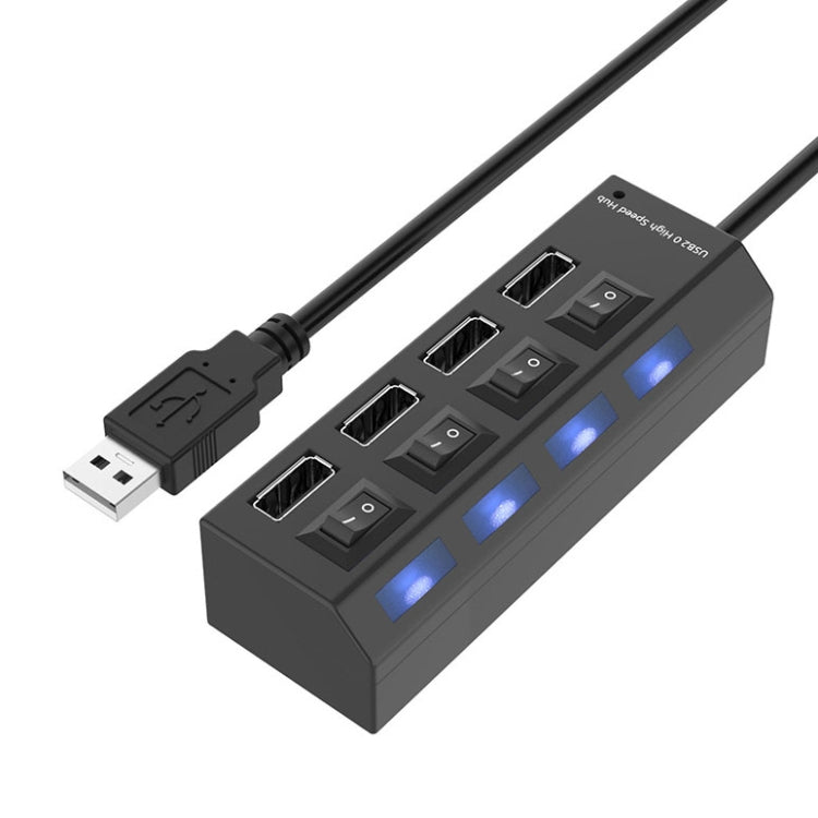 Hub USB 2.0 à 4 ports, répartiteur USB haute vitesse 480Mbps avec interrupteur ON/OFF, 4 LED, 4 ports avec 4 LED (noir)