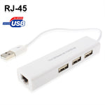Carte adaptateur réseau USB 1 port avec hub USB 3 ports vers RJ45 femelle Ethernet LAN, USB 2.0