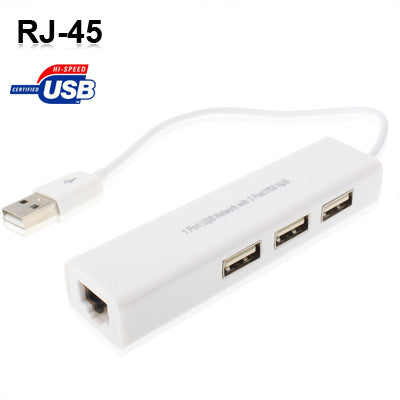 Carte adaptateur réseau USB 1 port avec hub USB 3 ports vers RJ45 femelle Ethernet LAN, USB 2.0
