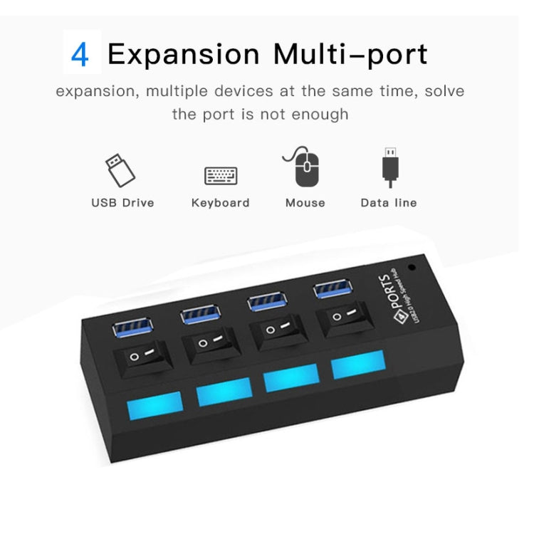 Hub USB 3.0 à 4 ports, super vitesse 5Gbps, plug and play, support 1TB, 4 ports (noir), 4 ports (blanc)