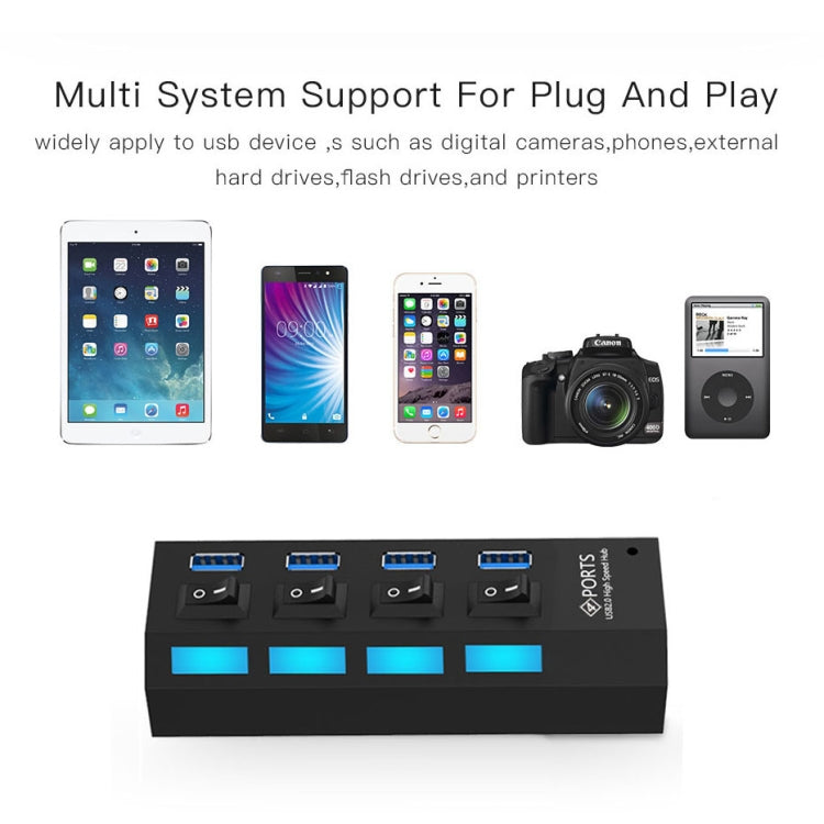 Hub USB 3.0 à 4 ports, super vitesse 5Gbps, plug and play, support 1TB, 4 ports (noir), 4 ports (blanc)