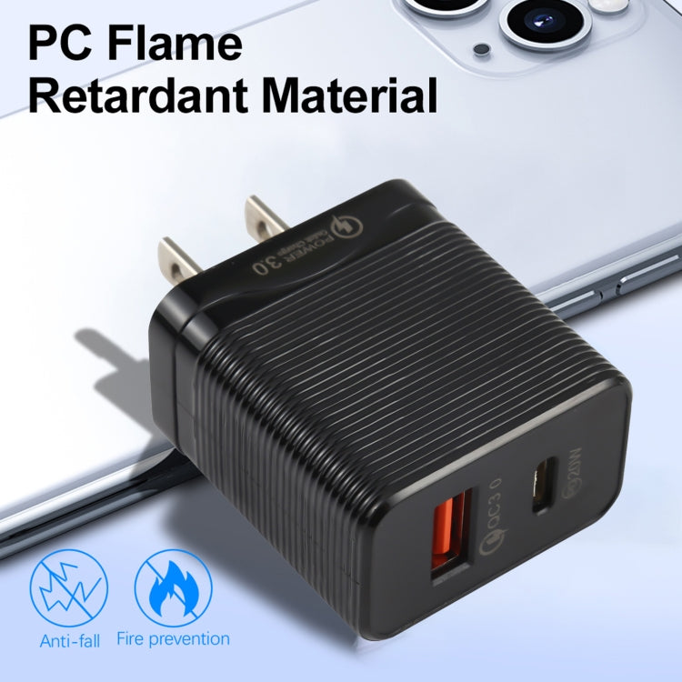 Chargeur de voyage rapide LZ-728 QC 3.0 USB + PD 20W USB-C / Type-C, prise US