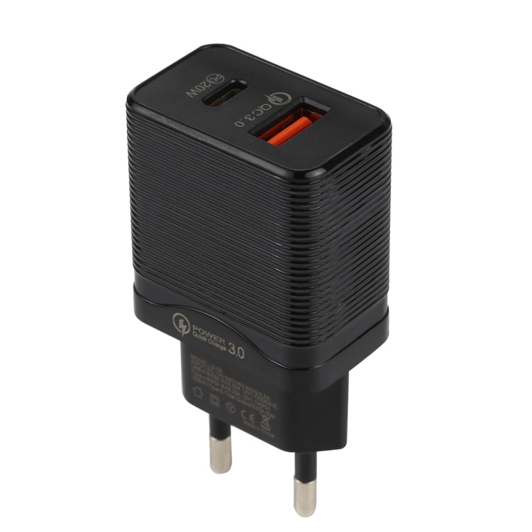 Chargeur de voyage rapide LZ-728 QC 3.0 USB + PD 20W USB-C / Type-C, prise EU
