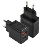 Chargeur de voyage rapide LZ-728 QC 3.0 USB + PD 20W USB-C / Type-C, prise EU