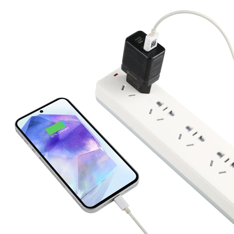 Chargeur de voyage rapide LZ-728 QC 3.0 USB + PD 20W USB-C / Type-C, prise EU