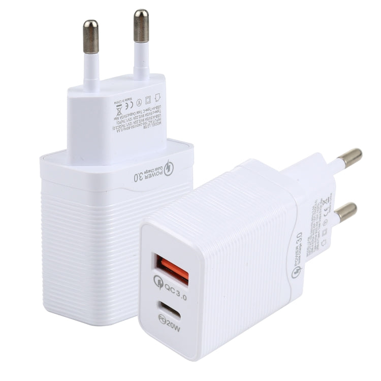 Chargeur de voyage rapide LZ-728 QC 3.0 USB + PD 20W USB-C / Type-C, prise EU