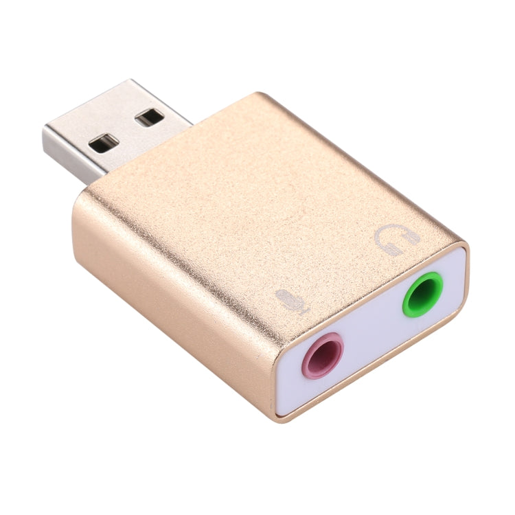 Carte son externe USB avec coque en aluminium, prise jack 3,5 mm, voix magique HIFI 7.1 canaux, adaptateur sans pilote pour ordinateur, bureau, haut-parleurs, casque, microphone, aluminium 7.1 canaux or