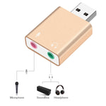Carte son externe USB avec coque en aluminium, prise jack 3,5 mm, voix magique HIFI 7.1 canaux, adaptateur sans pilote pour ordinateur, bureau, haut-parleurs, casque, microphone, aluminium 7.1 canaux or