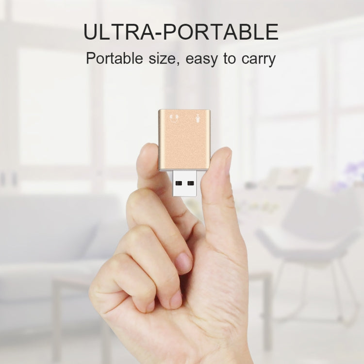 Carte son externe USB avec coque en aluminium, prise jack 3,5 mm, voix magique HIFI 7.1 canaux, adaptateur sans pilote pour ordinateur, bureau, haut-parleurs, casque, microphone, aluminium 7.1 canaux or