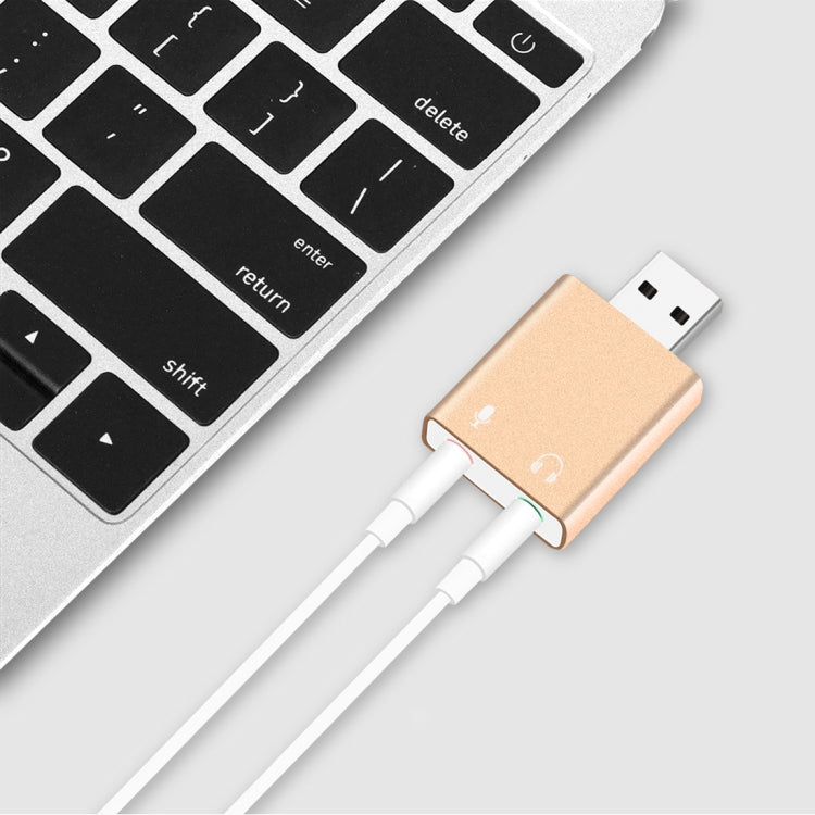 Carte son externe USB avec coque en aluminium, prise jack 3,5 mm, voix magique HIFI 7.1 canaux, adaptateur sans pilote pour ordinateur, bureau, haut-parleurs, casque, microphone, aluminium 7.1 canaux or