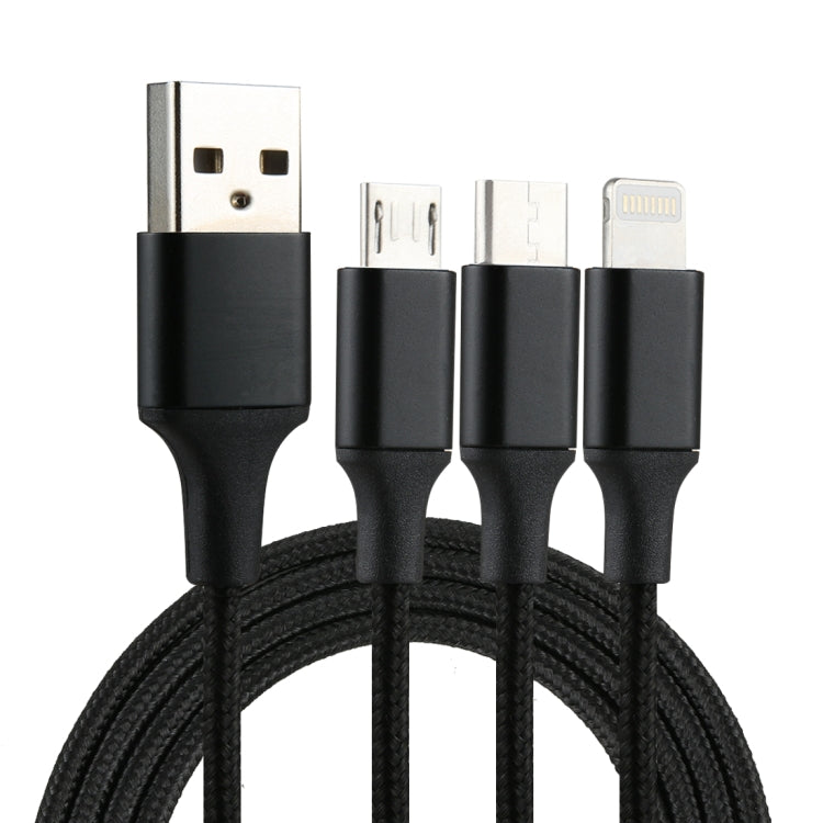 Câble de recharge tressé en nylon 3 en 1 USB vers 8 broches, USB-C/Type-C et Micro USB 2 A 1,2 m