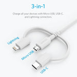 Câble de données certifié MFI ANKER 3 en 1 8 broches + Micro USB + USB-C / Type-C