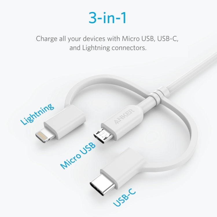 Câble de données certifié MFI ANKER 3 en 1 8 broches + Micro USB + USB-C / Type-C