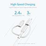Câble de données certifié MFI ANKER 3 en 1 8 broches + Micro USB + USB-C / Type-C