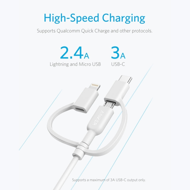 Câble de données certifié MFI ANKER 3 en 1 8 broches + Micro USB + USB-C / Type-C