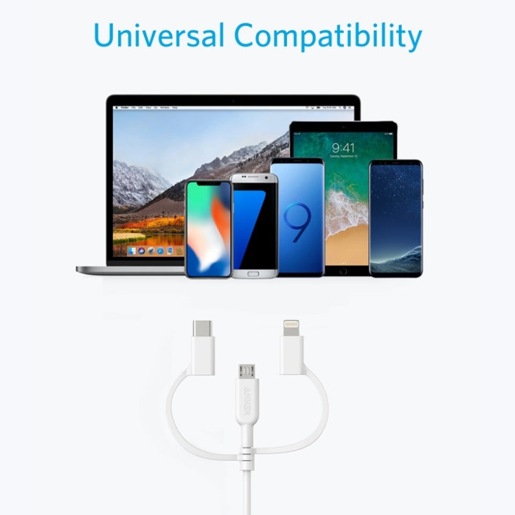 Câble de données certifié MFI ANKER 3 en 1 8 broches + Micro USB + USB-C / Type-C